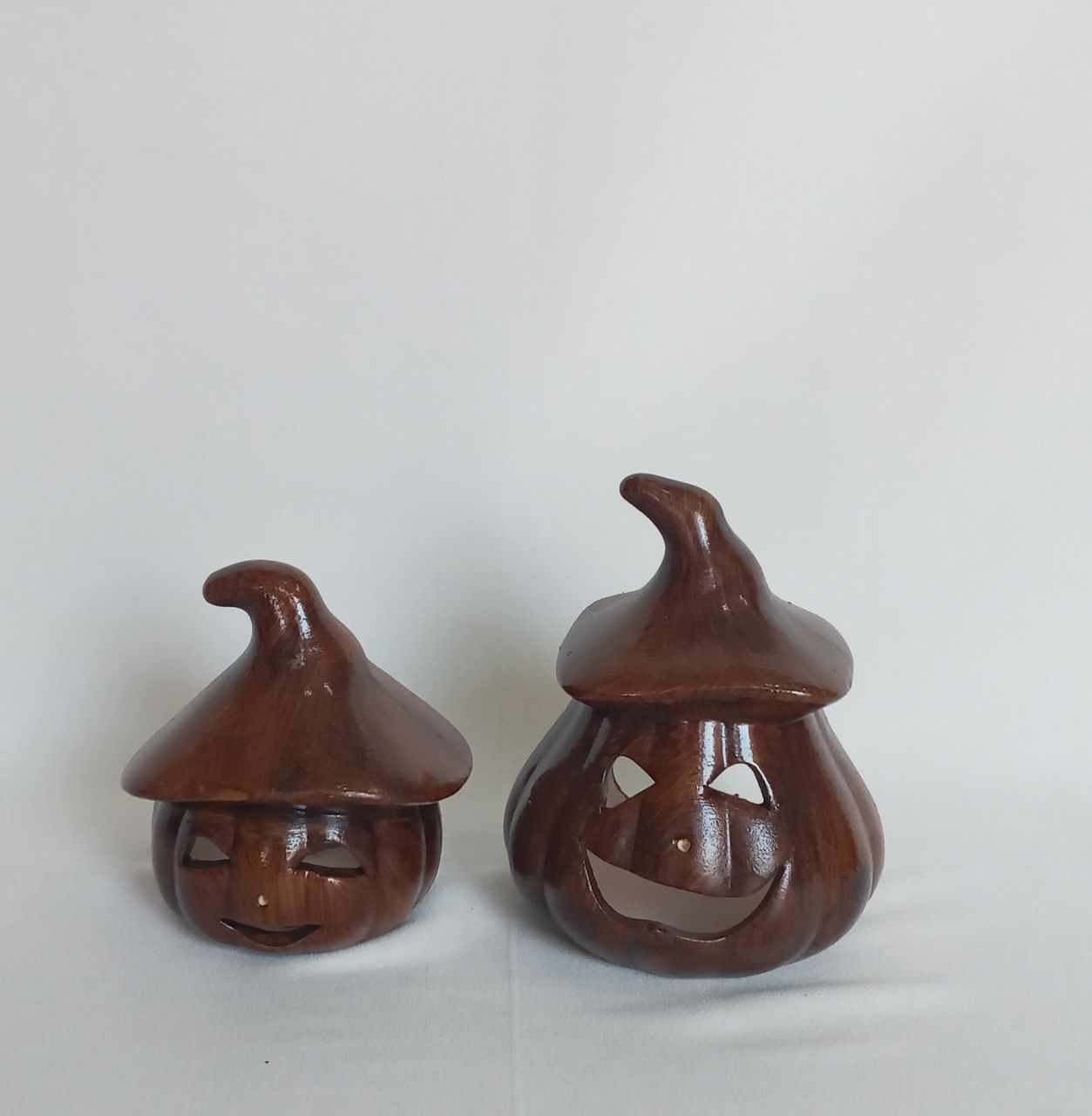 یک جفت جا شمعی کدو کلاه دار سرامیکی