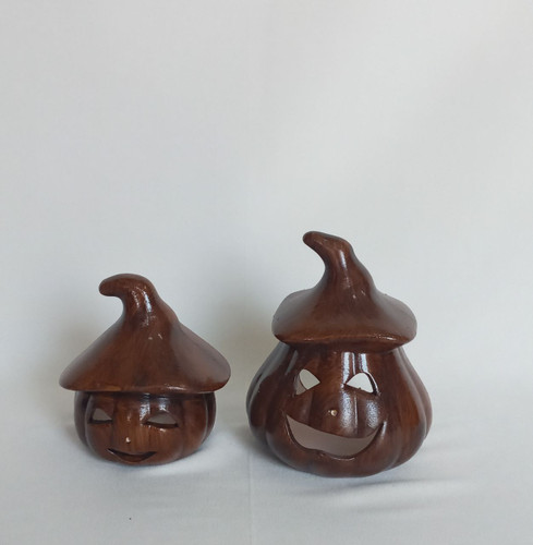 یک جفت جا شمعی کدو کلاه دار سرامیکی