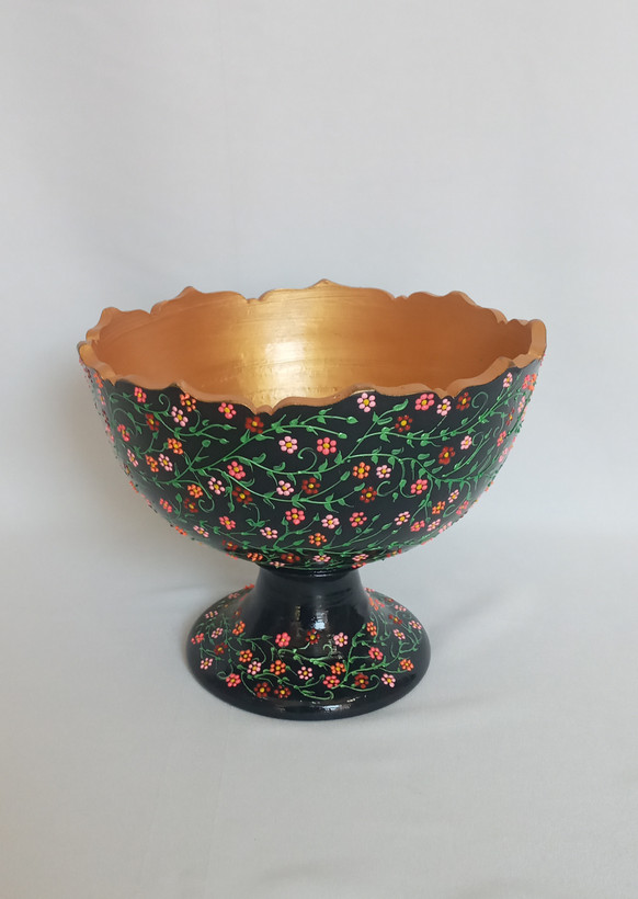 میوه خوری سفالی تک پایه لب کمانی طرح باغ بهشت