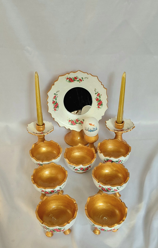 هفت سین سفالی طرح گل سرخی