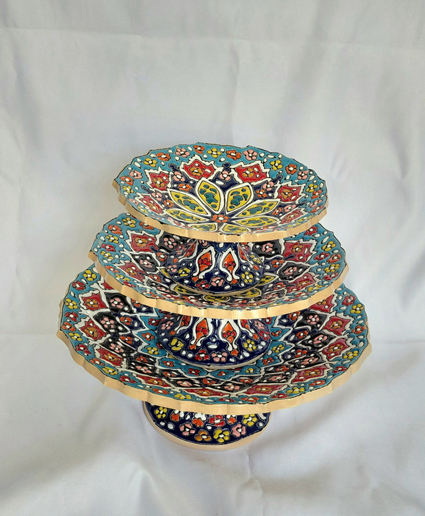 شیرینی خوری ۳ تیکه تک پایه میناکاری