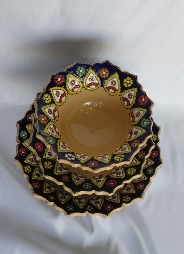 میوه خوری ۳ تیکه میناکاری سفالی