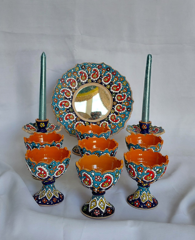 هفت سین میناکاری مدل جام لب کمانی طرح ترمه