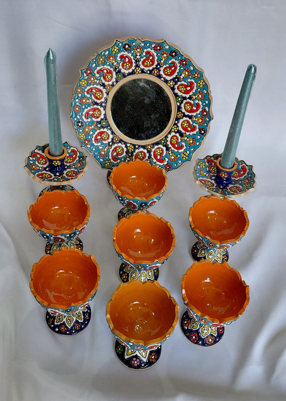 هفت سین میناکاری مدل جام لب کمانی طرح ترمه