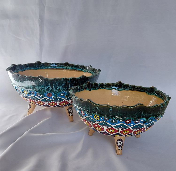 میوه خوری ۲ تایی ۳ پایه میناکاری