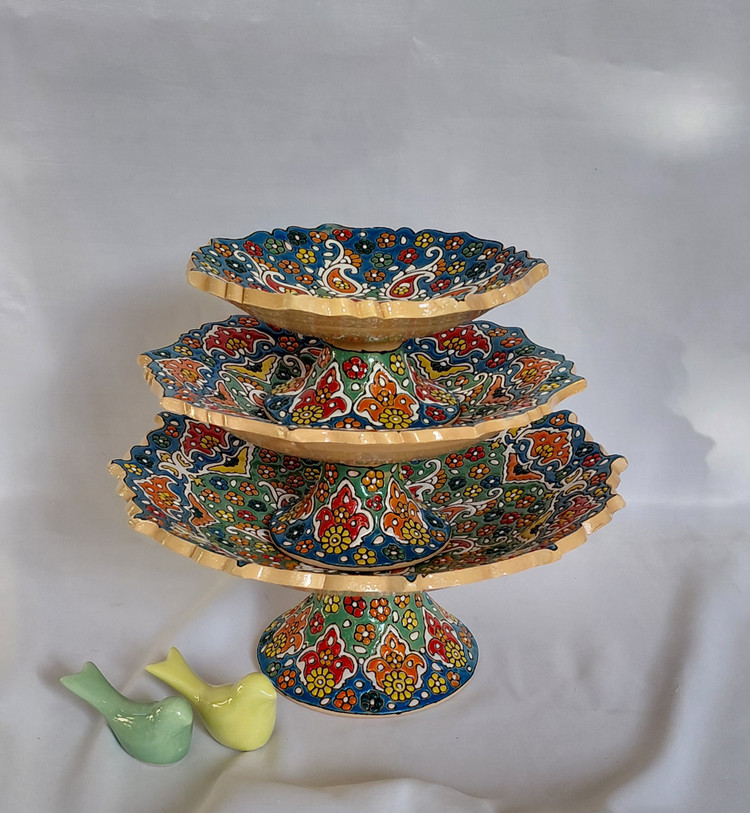 شیرینی خوری تک پایه میناکاری ۳ تیکه