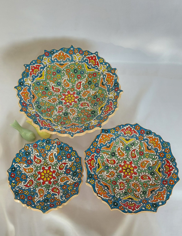 شیرینی خوری تک پایه میناکاری ۳ تیکه