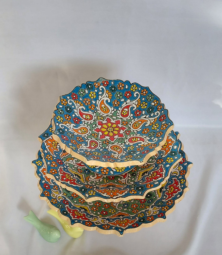 شیرینی خوری تک پایه میناکاری ۳ تیکه
