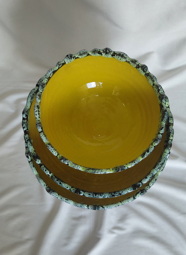میوه خوری ۳ تیکه میناکاری سفالی