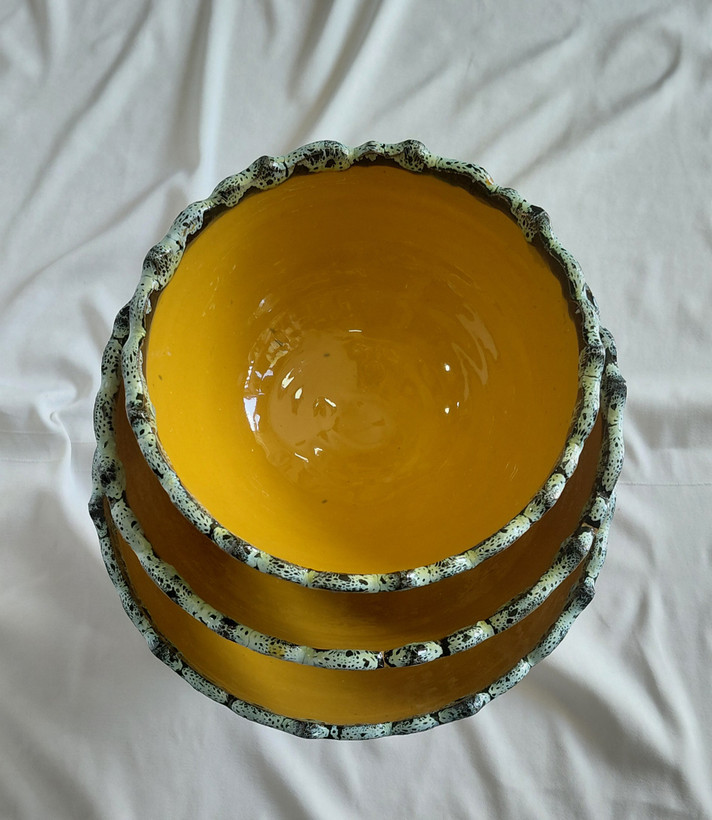 میوه خوری ۳ تیکه میناکاری سفالی
