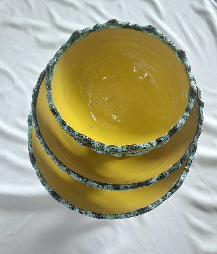 میوه خوری ۳ تیکه میناکاری سفالی