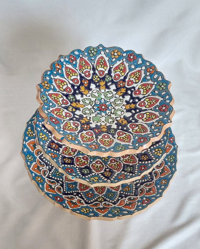 شیرینی خوری تک پایه میناکاری ۳ تیکه