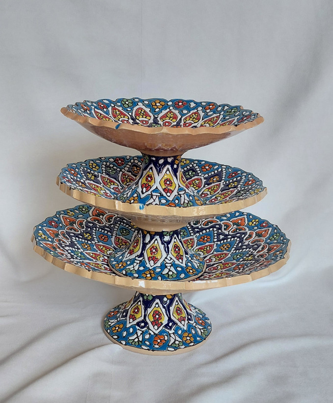 شیرینی خوری تک پایه میناکاری ۳ تیکه