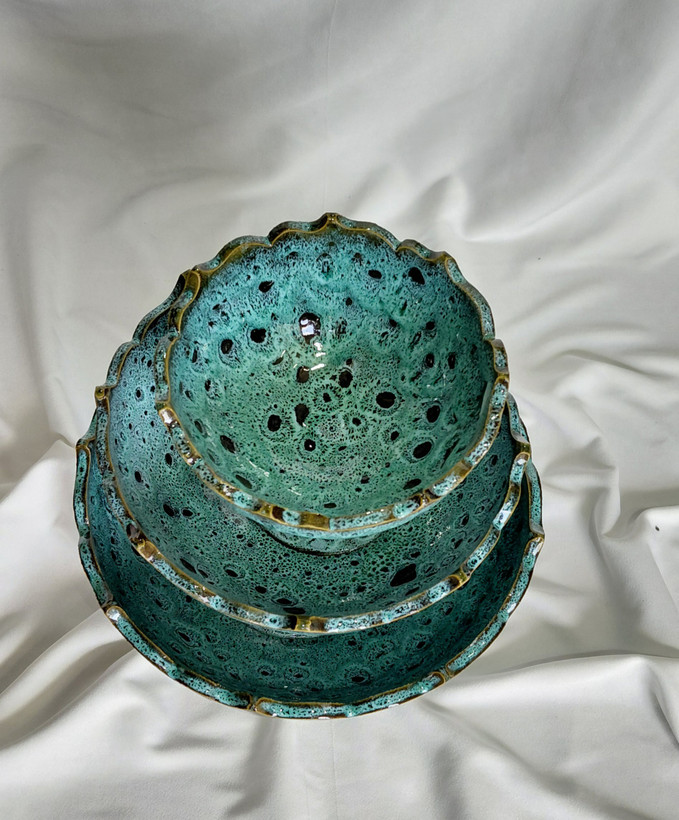 میوه خوری ۳ تایی مدل لب کمانی گود اشکی سفالی